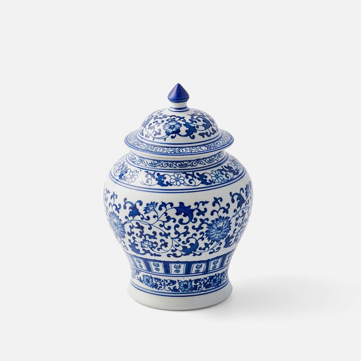 Small Blue and White Peony Ginger Jar