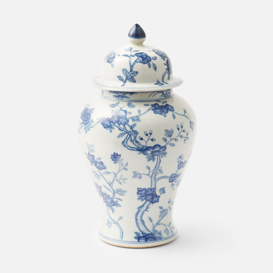 Blue & White Hand-Painted Clematis Ginger Jar
