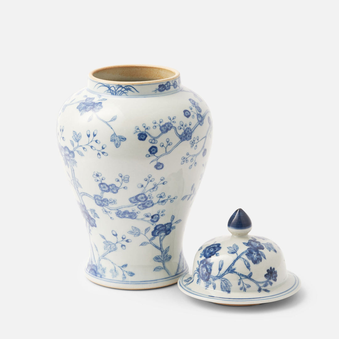 Blue & White Hand-Painted Clematis Ginger Jar