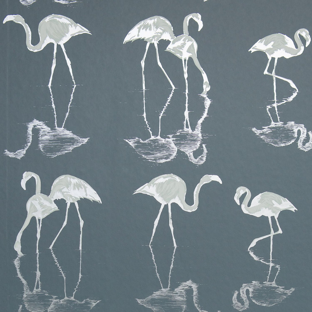 Nakuru Flamingo Wallpaper in Navy by Juliet Travers