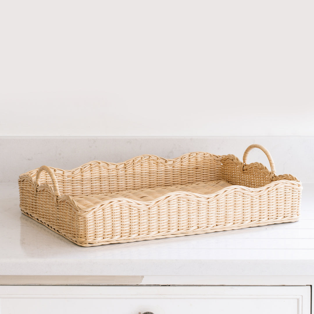 Scalloped Wicker Tray - Natural