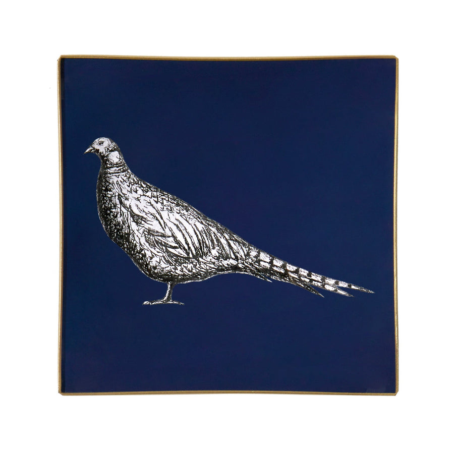 Navy Blue Pheasant Glass Tray by Melissa LaFave - Decoralist
