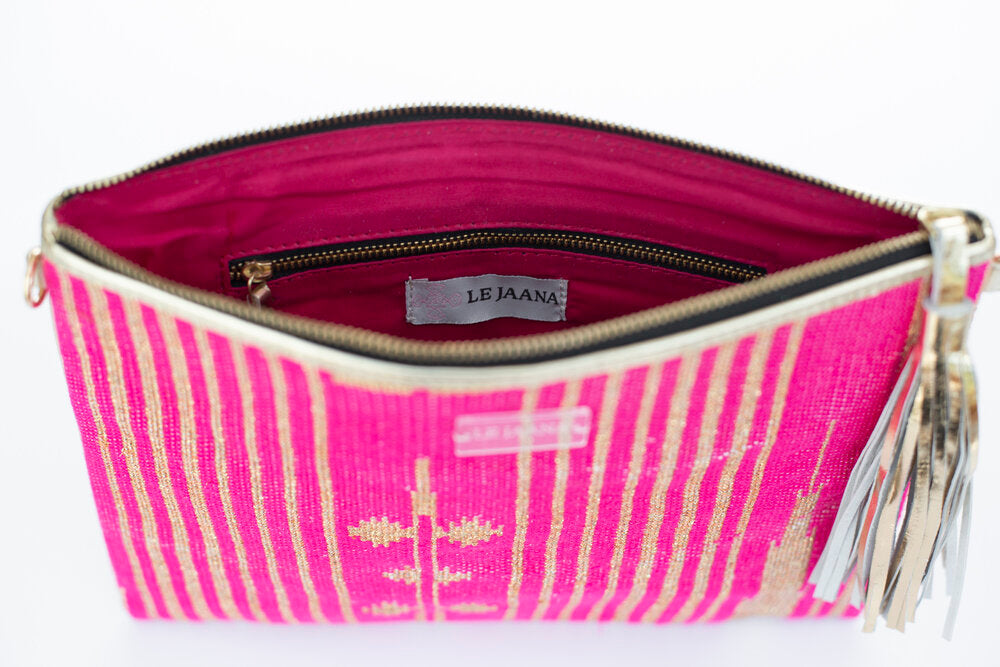 Neon Pink and Bling Clutch with Detachable Strap