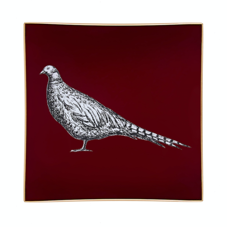 Burgundy Pheasant Glass Trinket Tray by Melissa LaFave - Decoralist