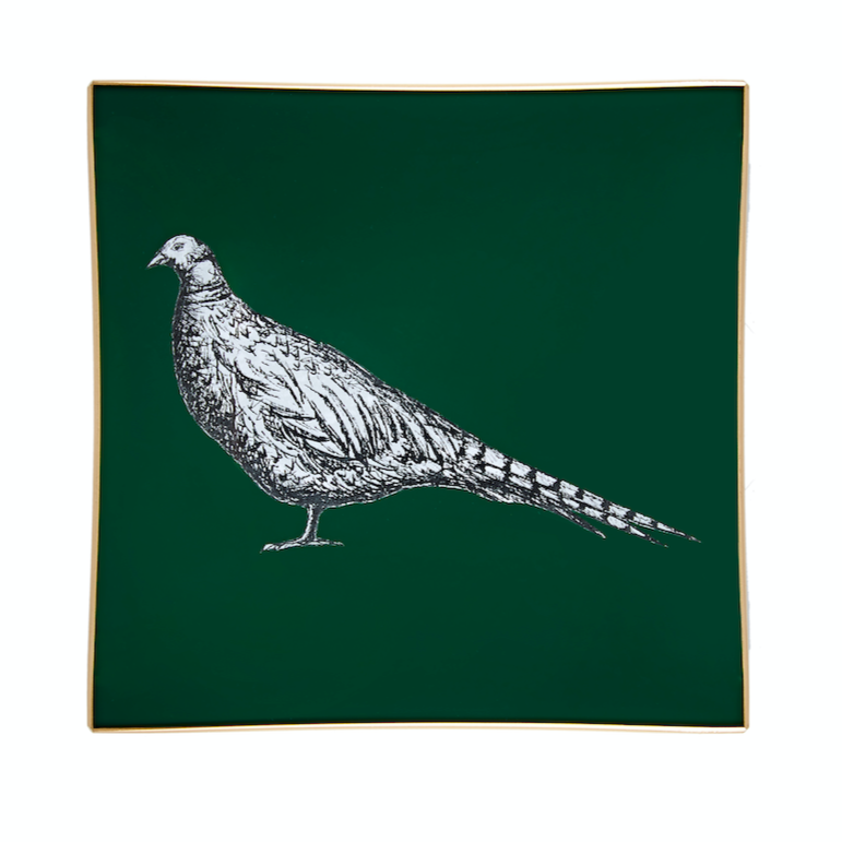 Hunter Green Pheasant Glass Trinket Tray by Melissa LaFave - Decoralist