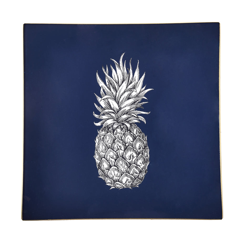 Navy Pineapple Glass Tray