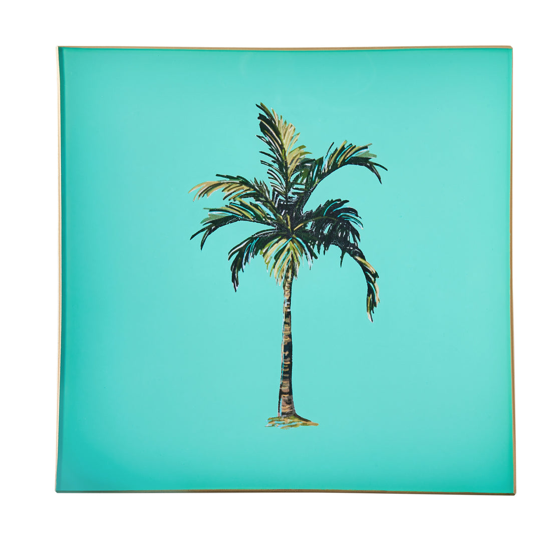 Turquoise Palm Glass Tray