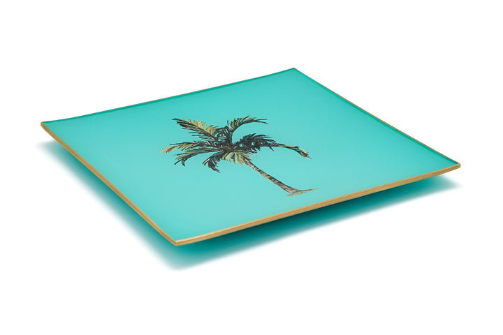 Turquoise Palm Glass Tray