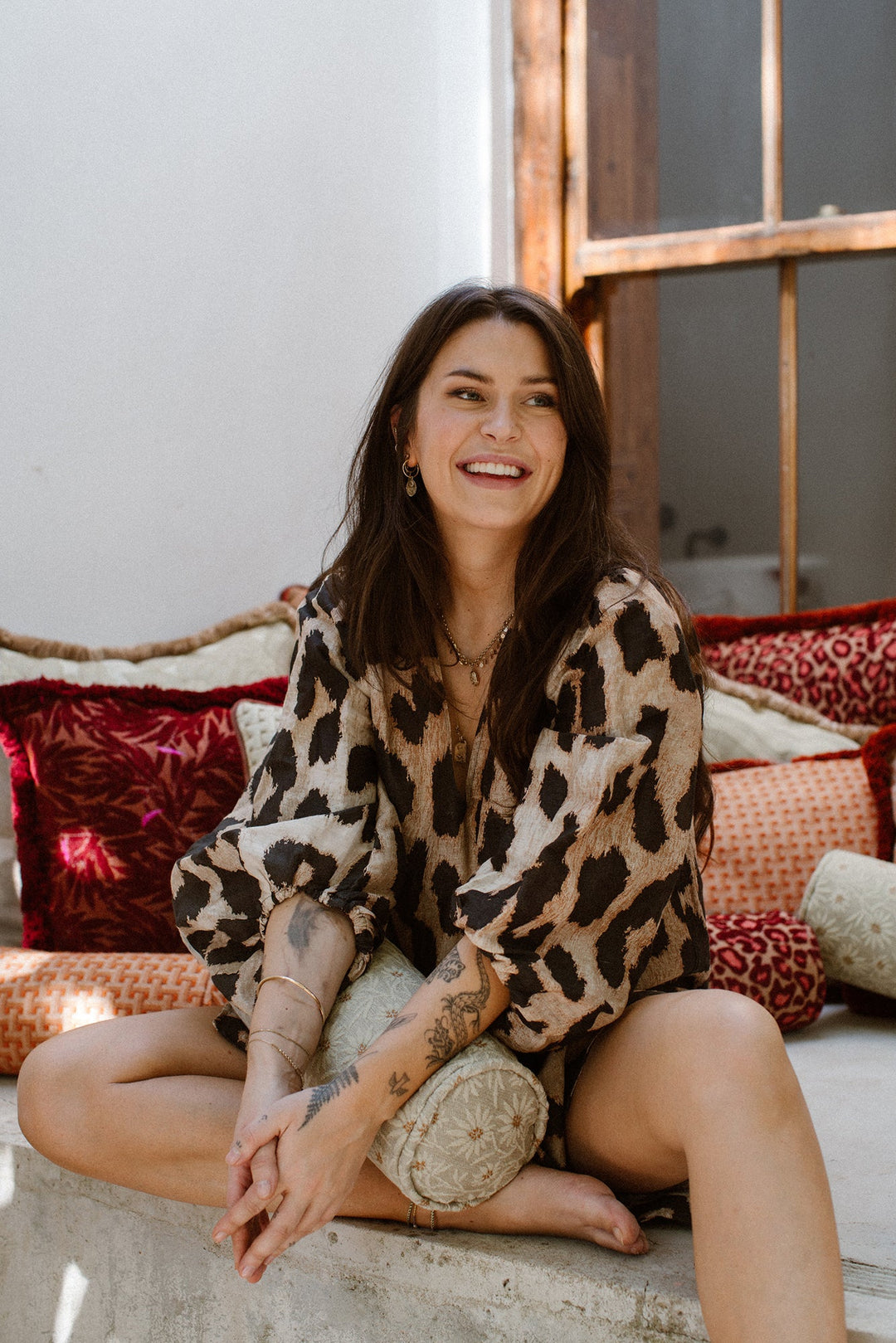 Jackie x Maya Bordeaux & Camel Double Sided Cushion