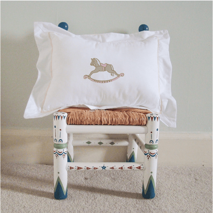 Pink Rocking Horse Embroidered Boudoir Pillow