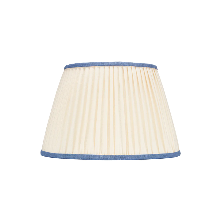 Pleated Ivory Lampshade - Sky Blue Trim