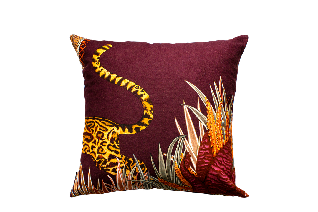 Cheetah Kings Forest Cotton Cushion Cover - Plum