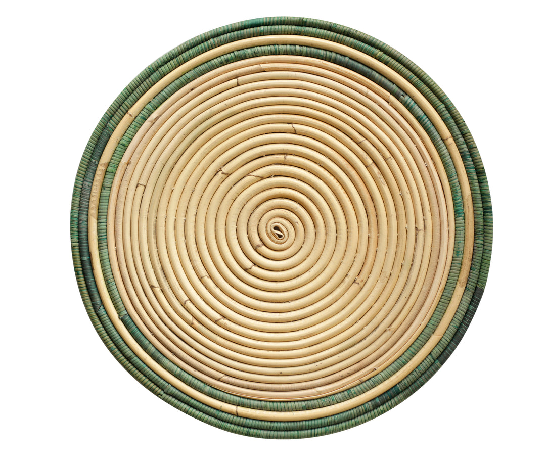 Handwoven Circular Rattan Placemat - Green