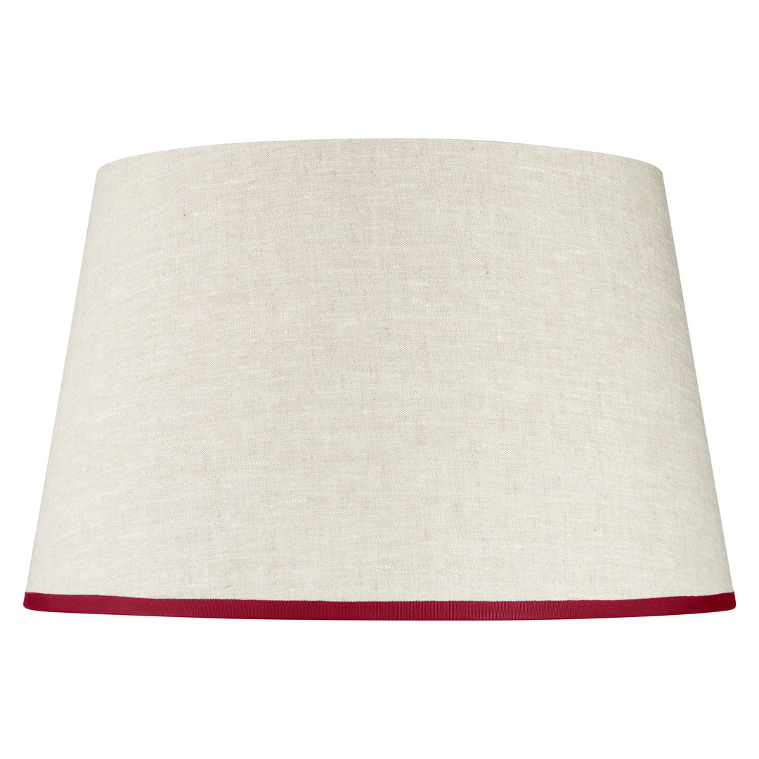 Stretched Linen Lampshade with Ribbed Red Trim