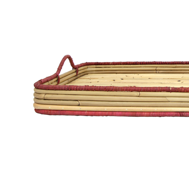 Handwoven Rattan Tray - Red