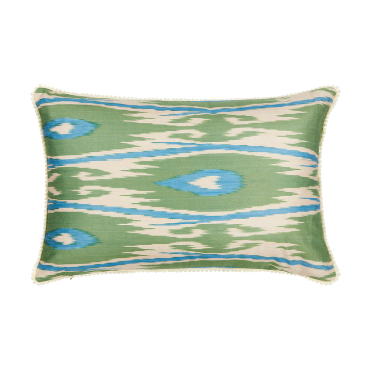 Green & Blue Rectangular Ikat Cushion