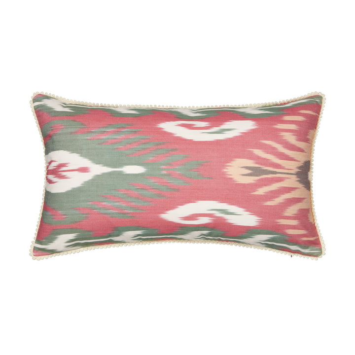 Raspberry & Green Rectangular Ikat Cushion