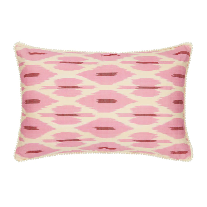 Pink & Cream Rectangular Ikat Cushion