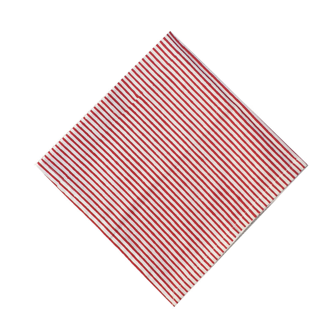 Striped Blockprint Napkins - Scarlet