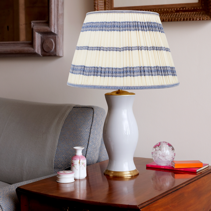 Embroidered Blue Stripe Pleated Lampshade