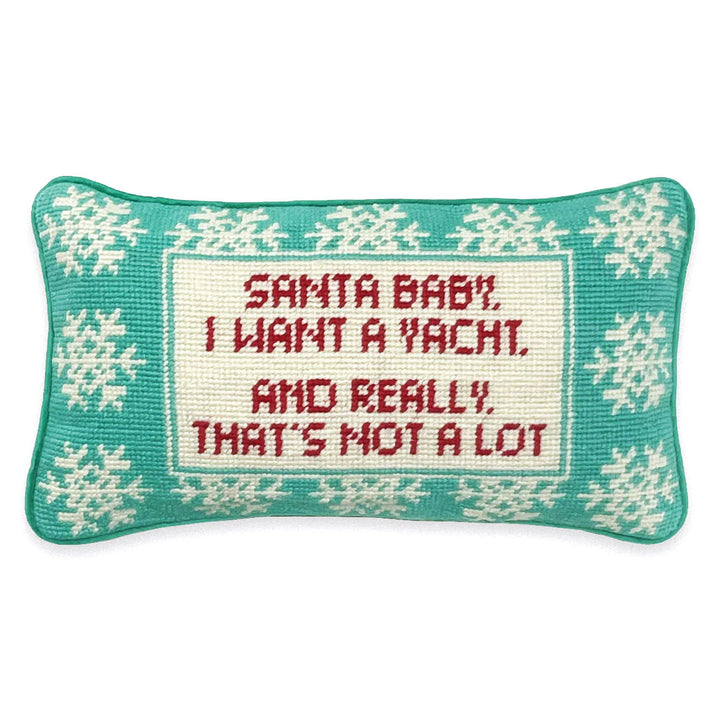 Santa I Want A Yacht Needlepoint Cushion | Furbish Studio | Christmas Cushions