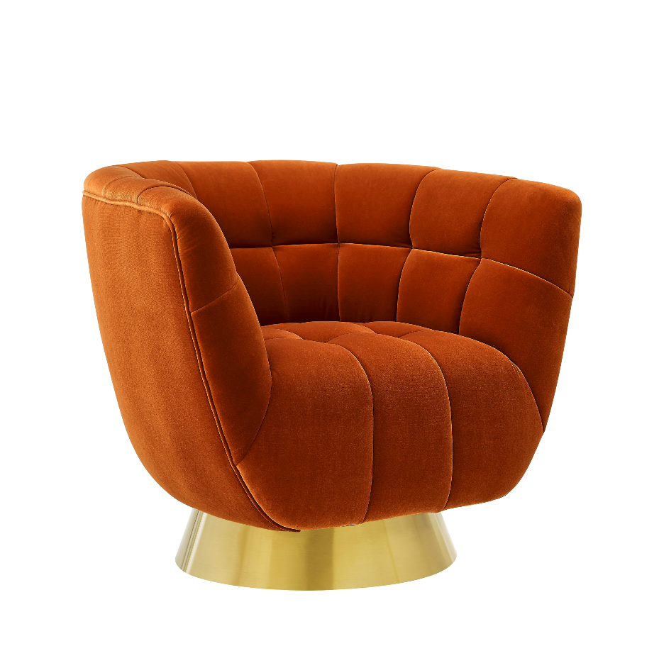 Darcy Burnt Orange Velvet Swivel Armchair Decoralist