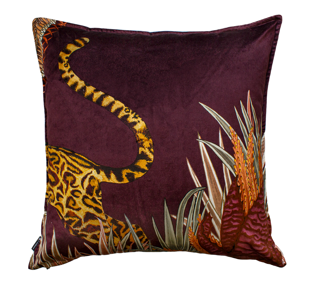 Cheetah Kings Forest Velvet Cushion Cover - Plum