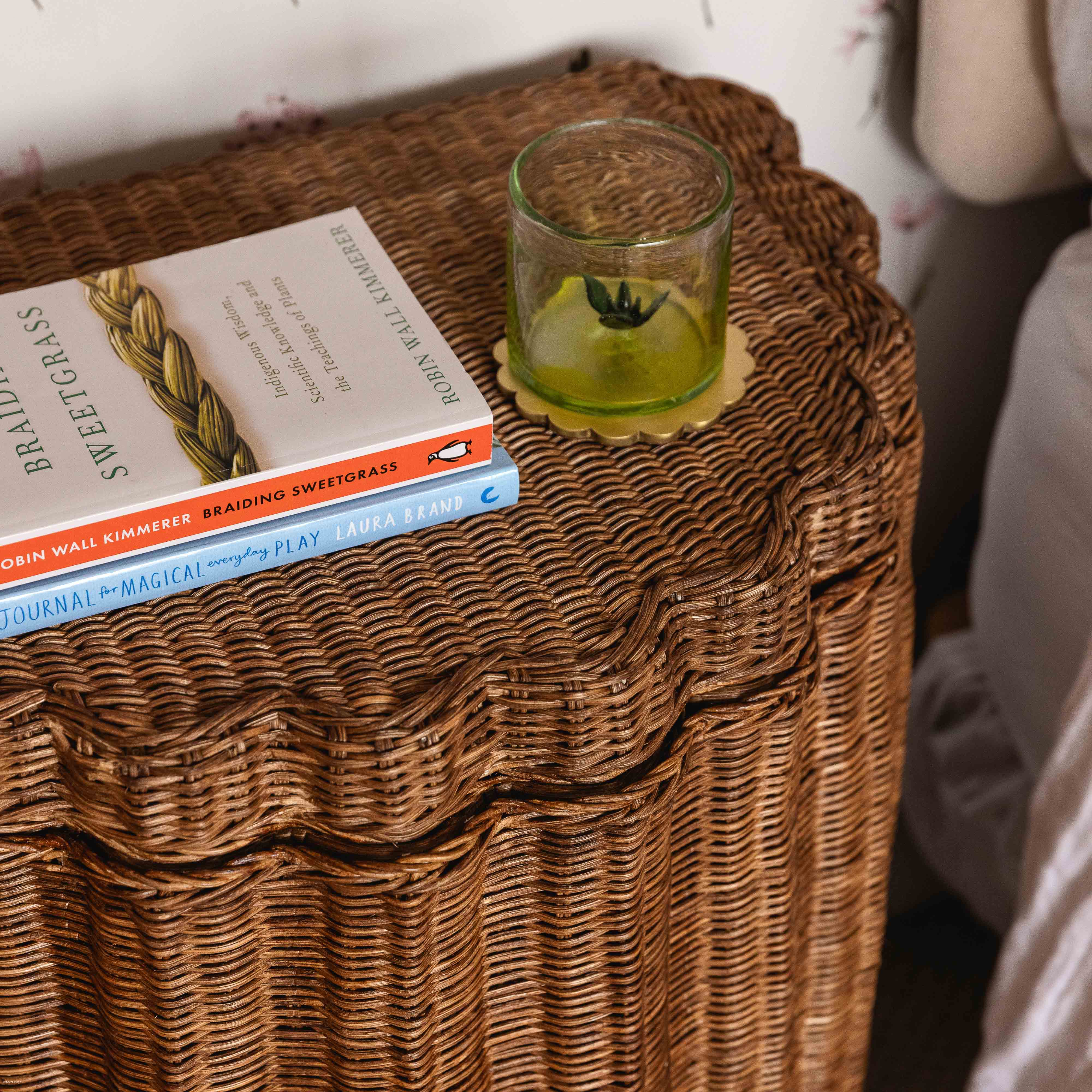 Shell Teak Rattan Storage Side Table Decoralist