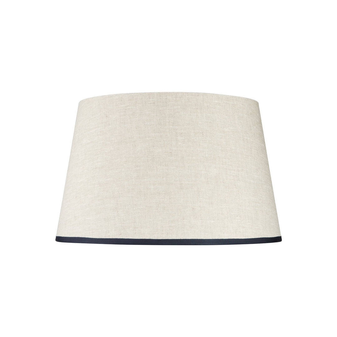 Stretched Linen Lampshade with Ribbed Navy Trim