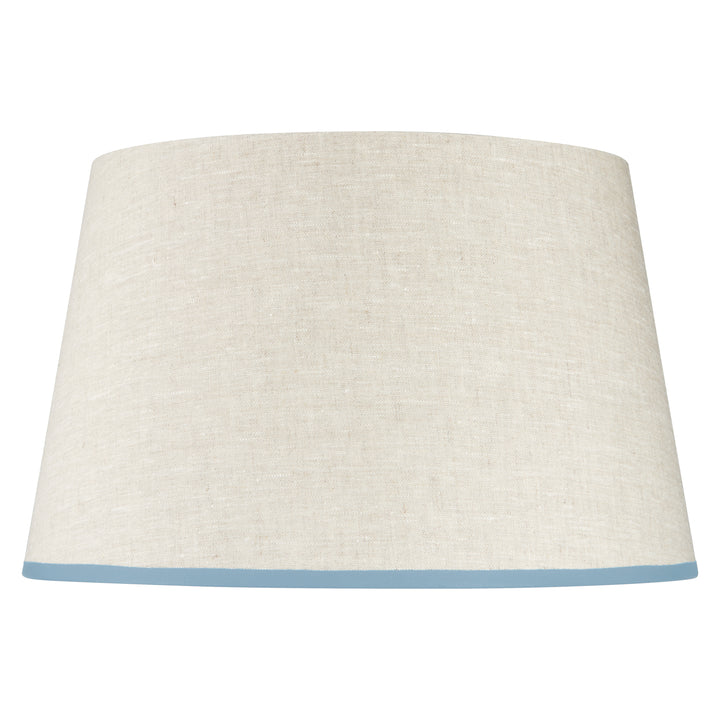 Stretched Linen Lampshade - Ribbed Sky Blue Trim