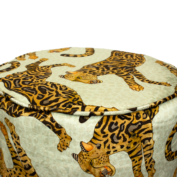 Cheetah Kings Velvet Stool - Stone