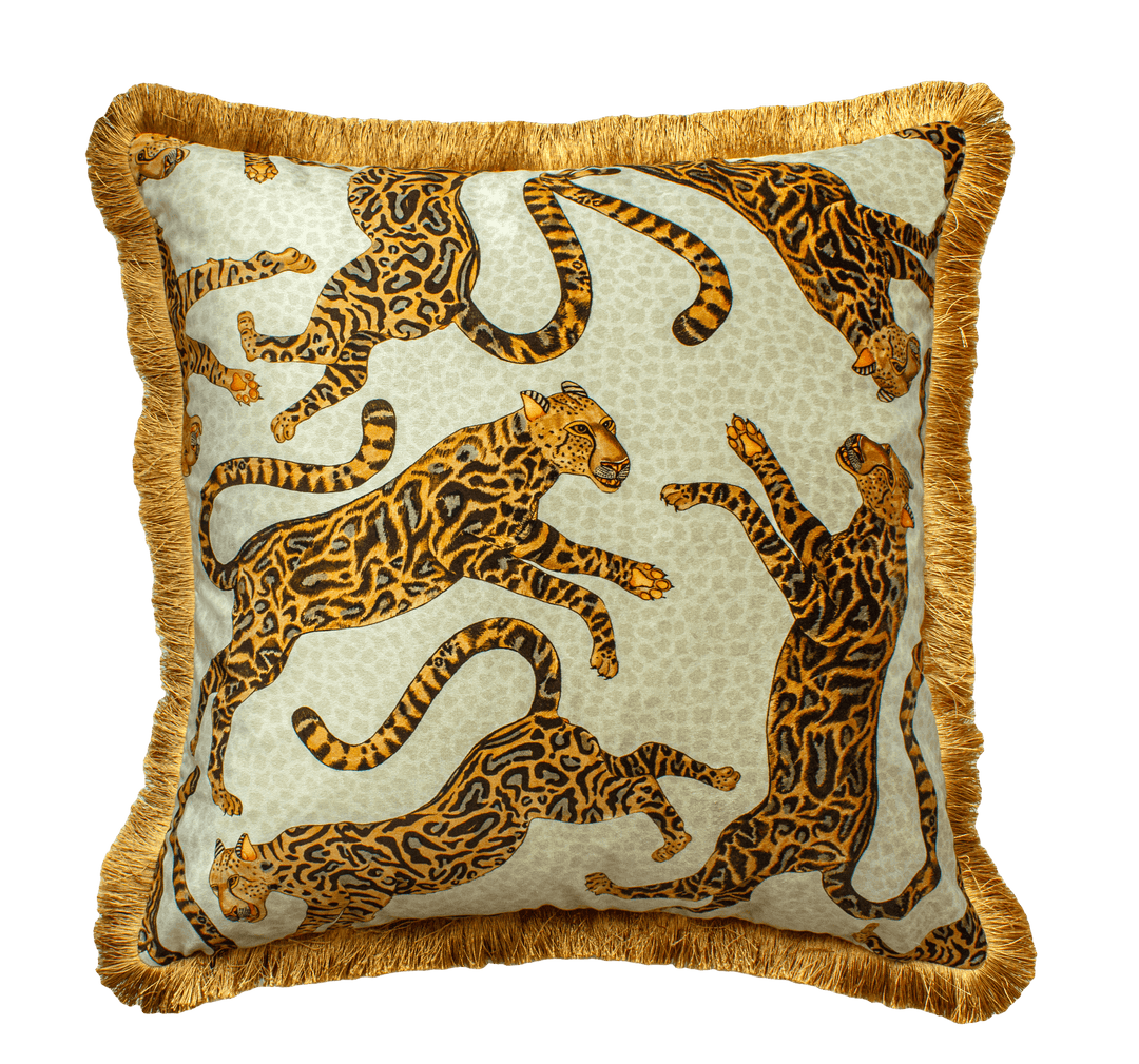 Cheetah Kings Fringe Cushion Cover - Stone