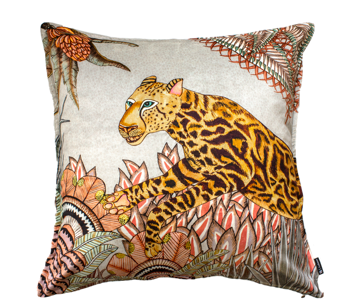 Cheetah Kings Forest Velvet Cushion Cover - Magnolia
