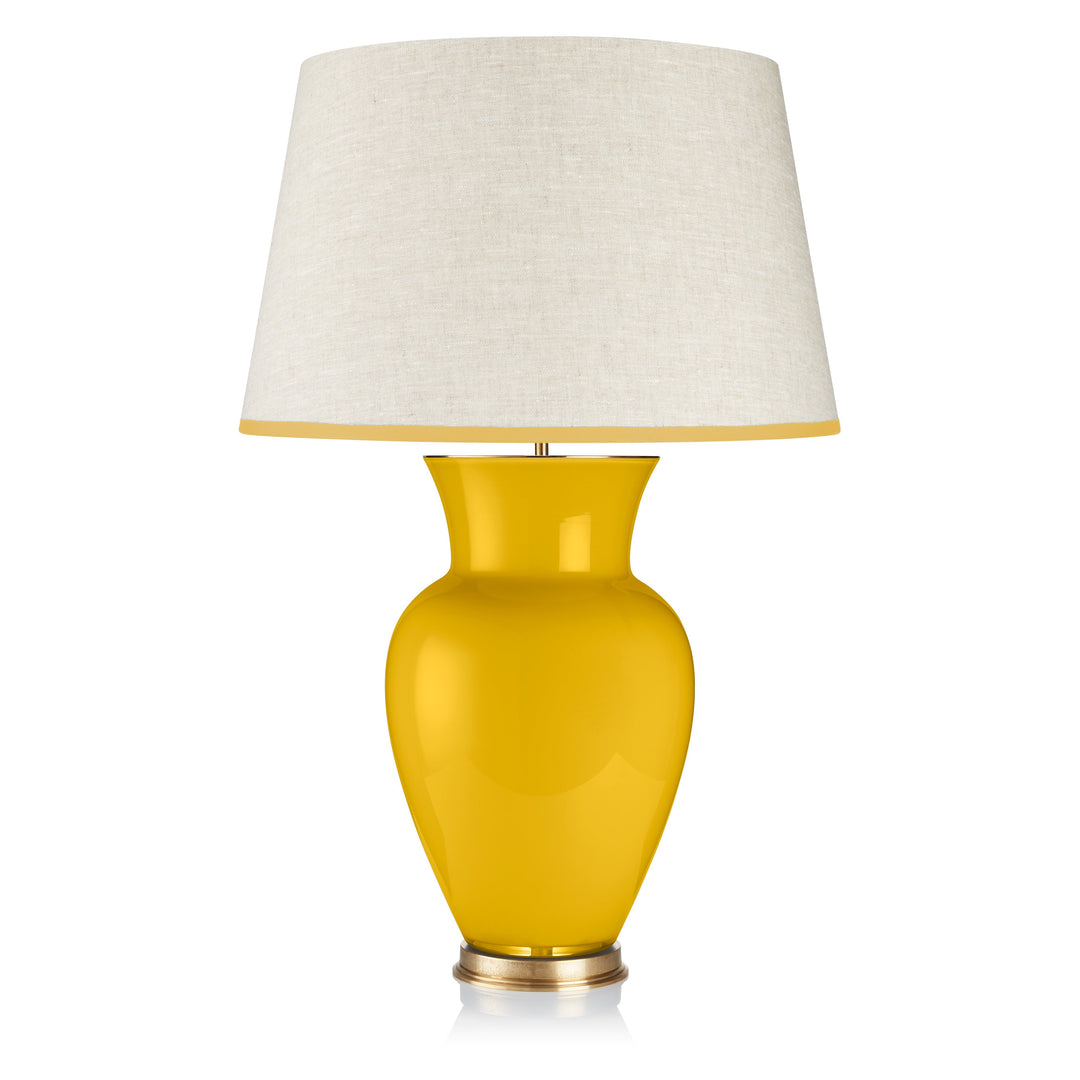 Stretched Linen Lampshade with Ribbed Yellow Trim