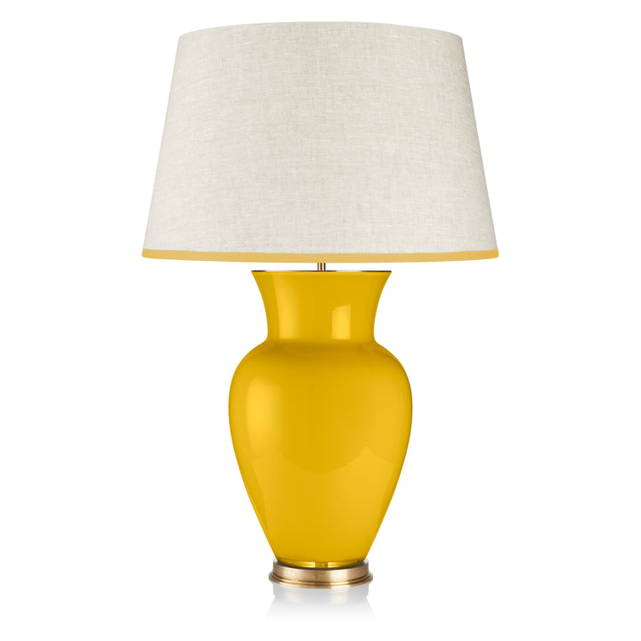 Stretched Linen Lampshade - Ribbed Yellow Trim