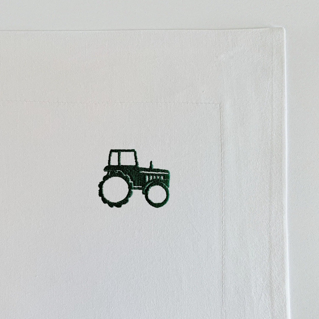 Archie Children's Cotton Bed Linen | Green Embroidered Tractor
