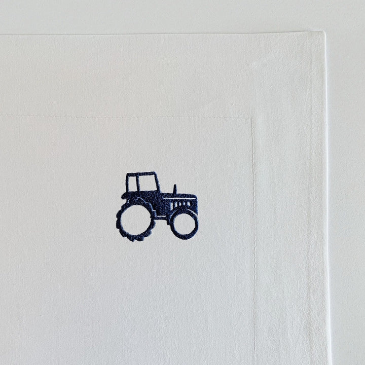 Archie Children's Cotton Bed Linen | Navy Embroidered Tractor
