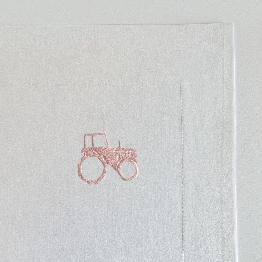 Archie Children's Cotton Bed Linen | Pink Embroidered Tractor