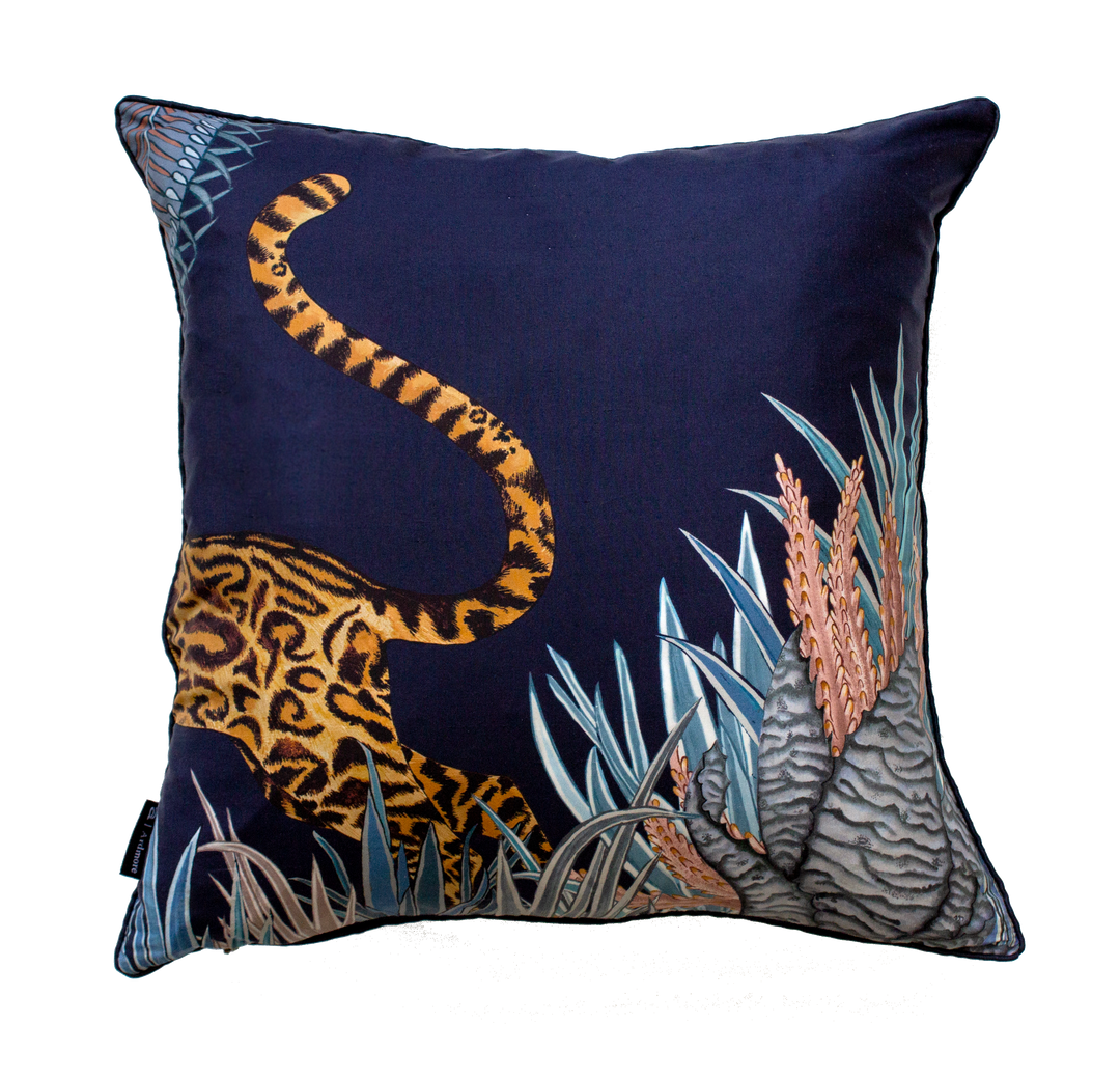 Cheetah Kings Forest Silk Cushion Cover - Tanzanite