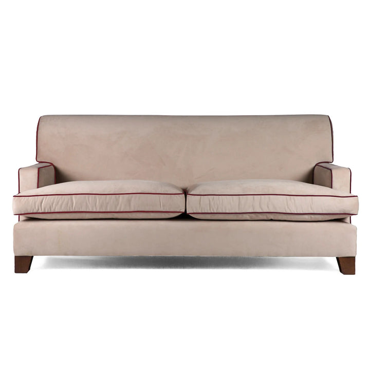 The Kelling Sofa in Putty Velvet with Port Red Piping | Decoralist