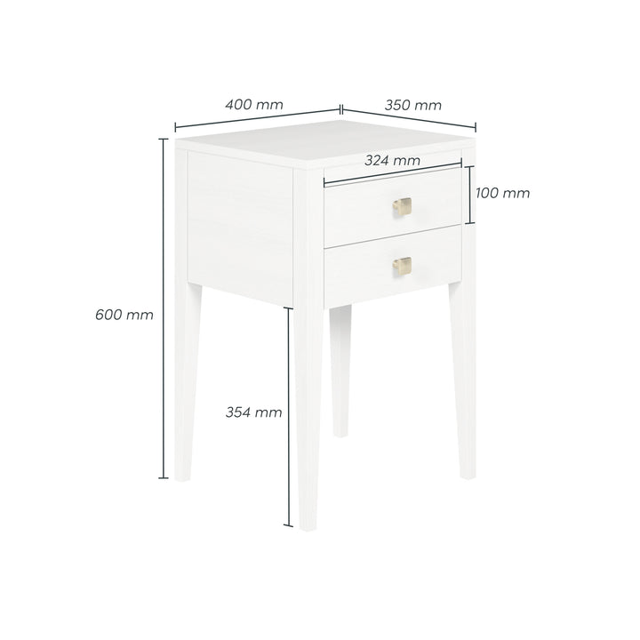 Radford 2-Drawer Bedside Table - White