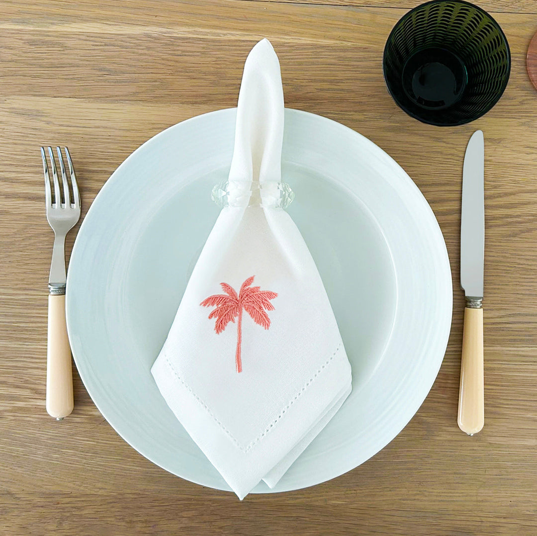Pink Palm Tree Embroidered Napkins
