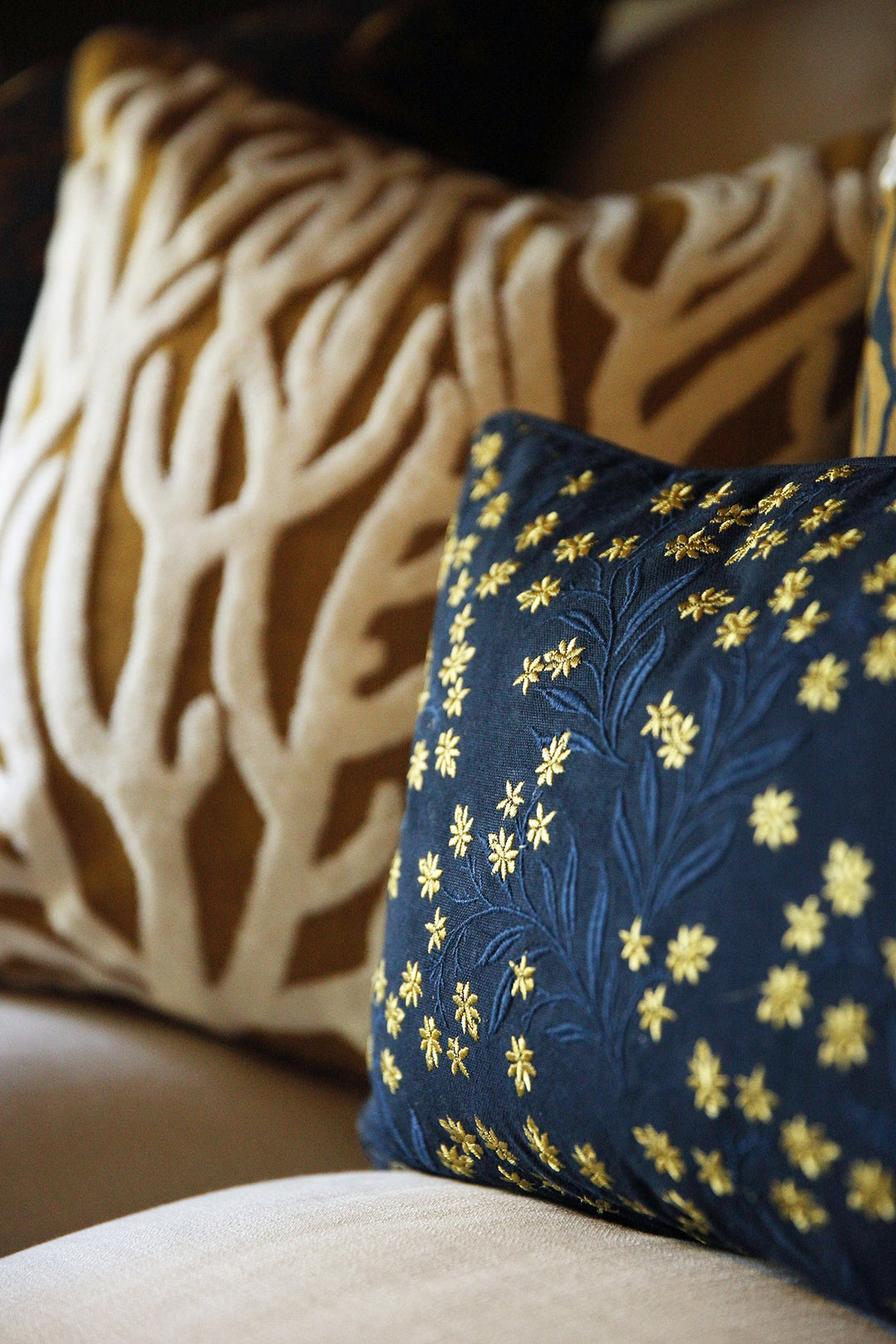 Audrey Double Sided Cushion - Navy & Olive