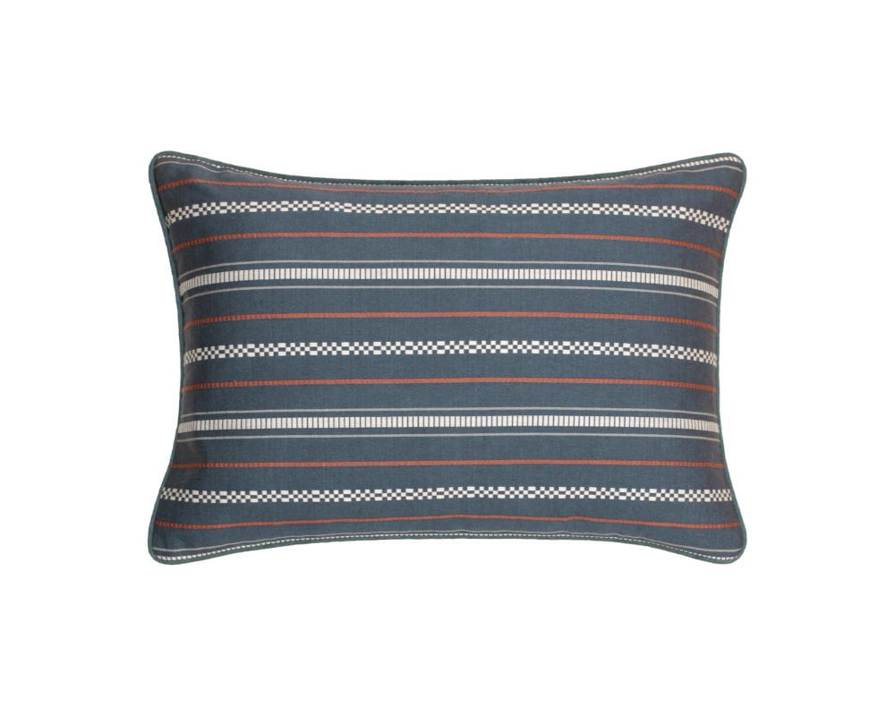 Woven Horizontal Striped Rectangular Cushion - Indigo Blue