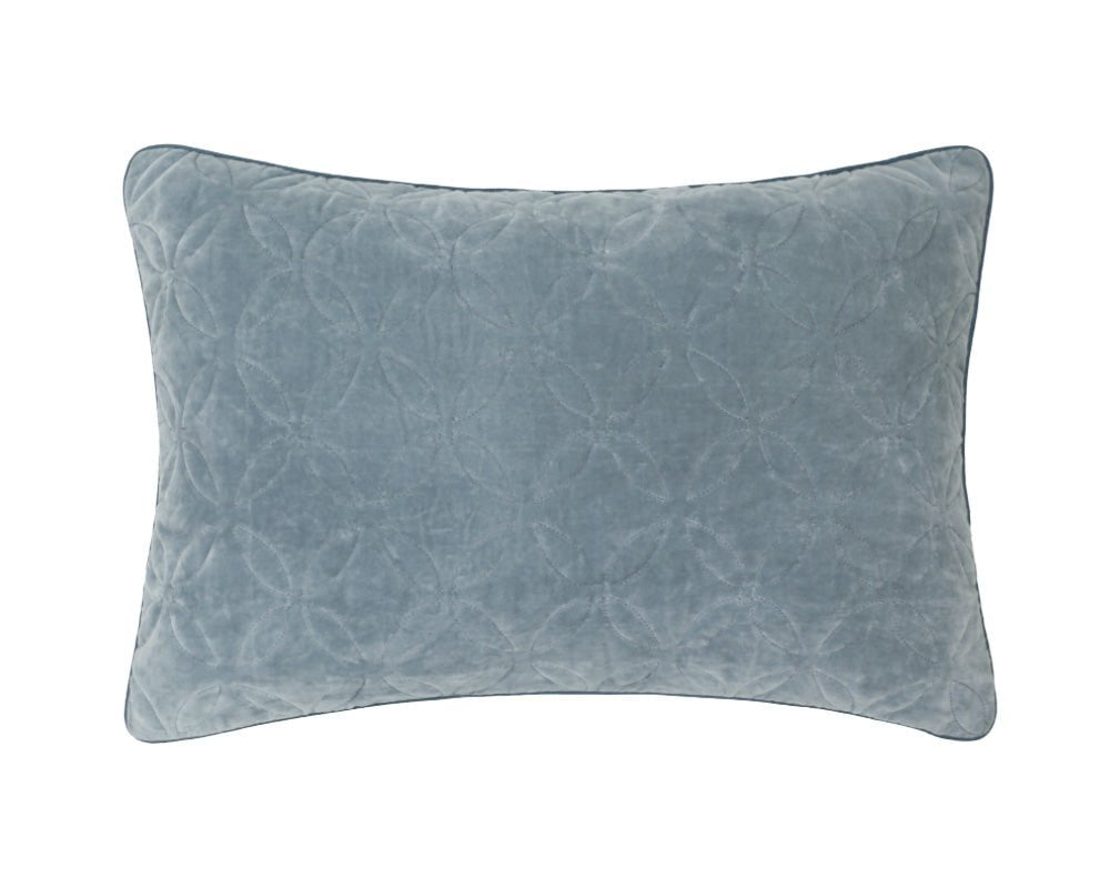 Embroidered Velvet Trellis Rectangular Cushion - Blue