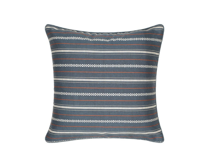 Woven Horizontal Striped Square Cushion - Indigo Blue