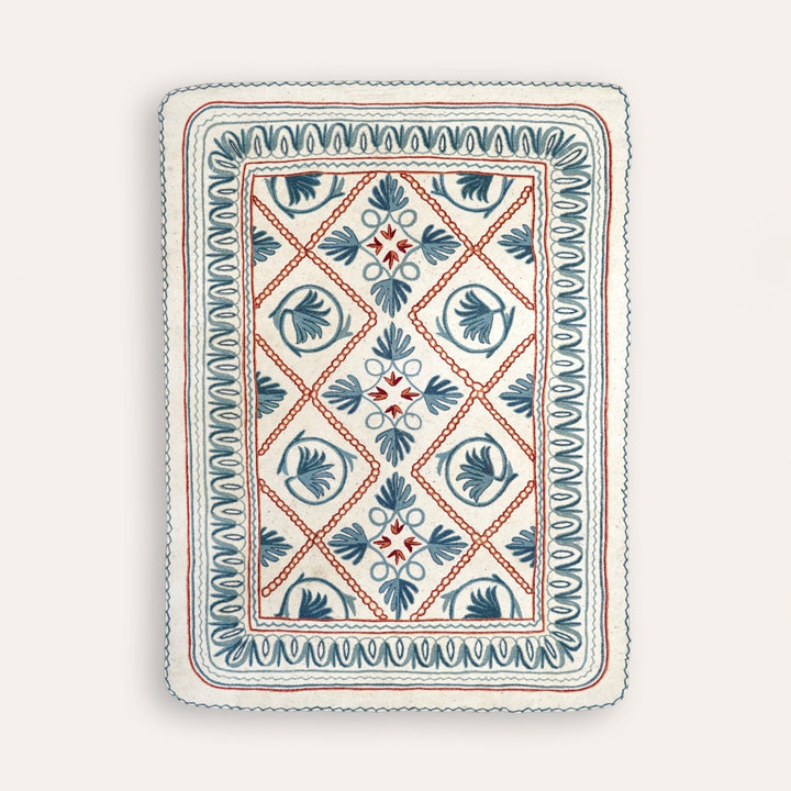 Namda Felt Embroidered Rug - Blue & Pink