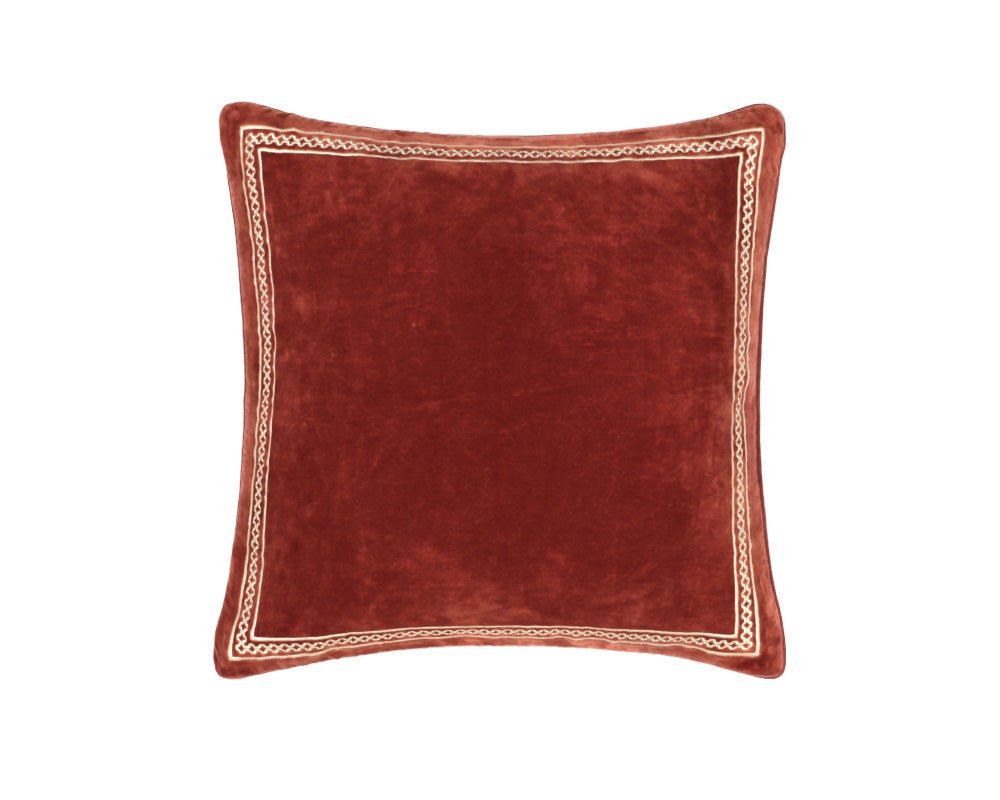 Shisho Embroidered Velvet Square Cushion - Carmine Red