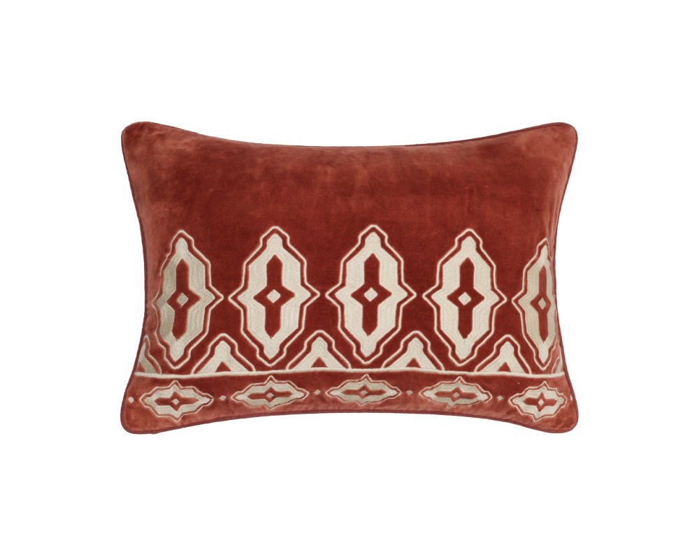 Tara Embroidered Velvet Cushion - Carmine Red