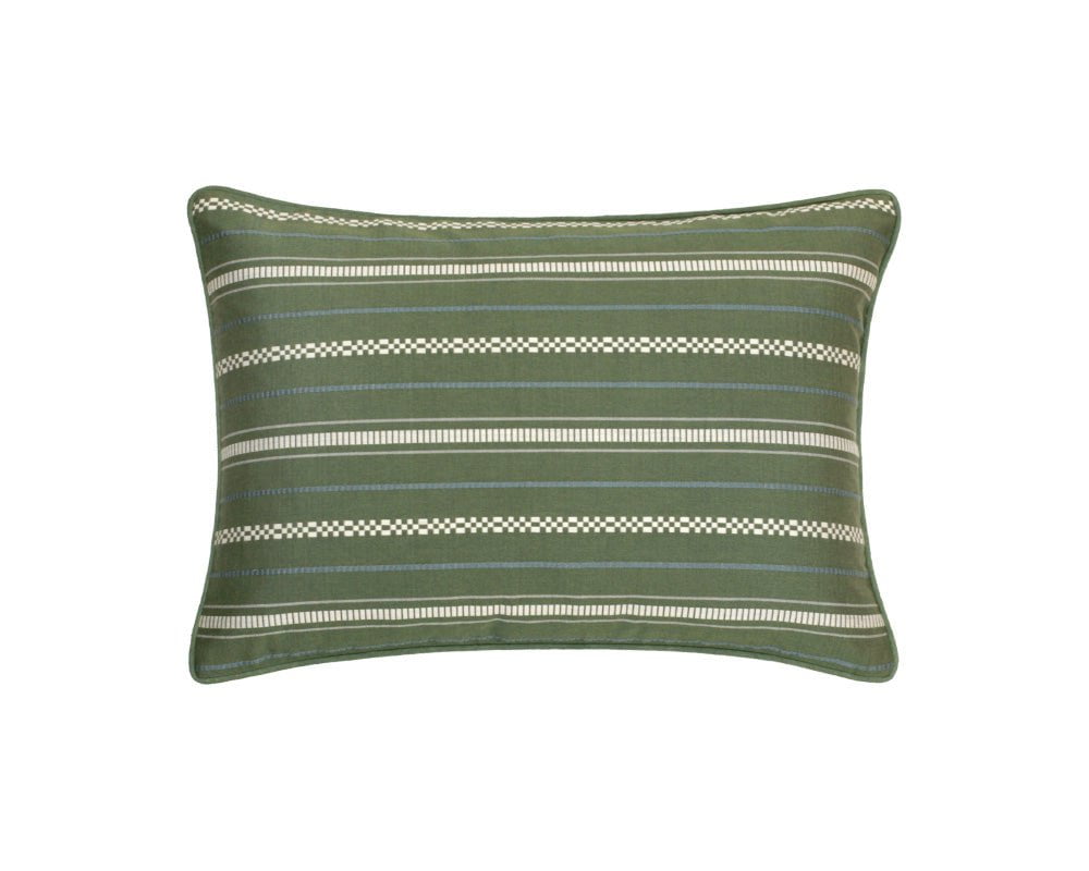 Woven Horizontal Striped Rectangular Cushion - Forest Green